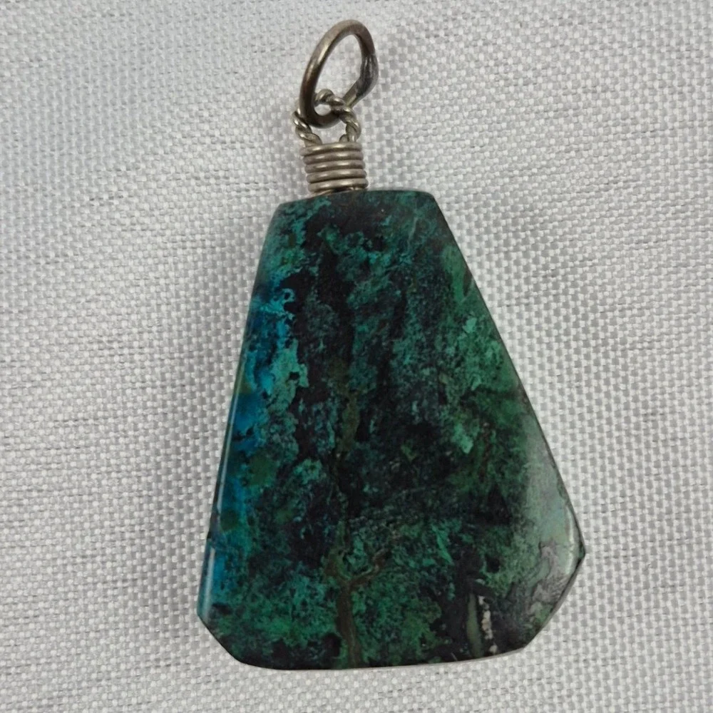 Green Chrysocolla Stone Pendant Trapezoid Shape Natural Gemstone Boho Charm 1.5